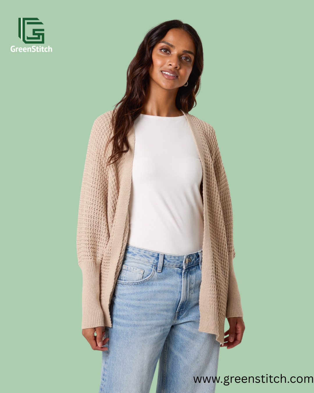 Blue Vanilla Oatmeal Open Front Waffle Knit Cardigan