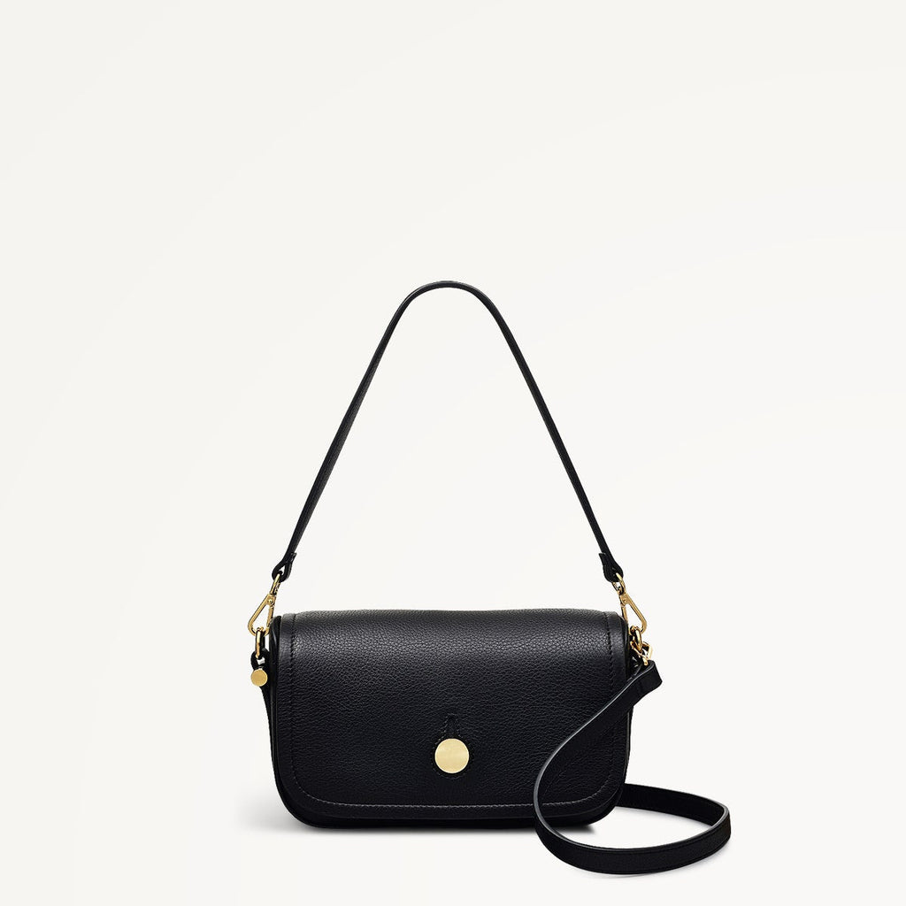 Bathurst Mews Leather Small Flapover Crossbody Bag in Black - 110651