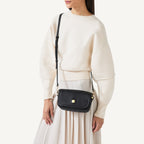 Bathurst Mews Leather Small Flapover Crossbody Bag in Black - 110651