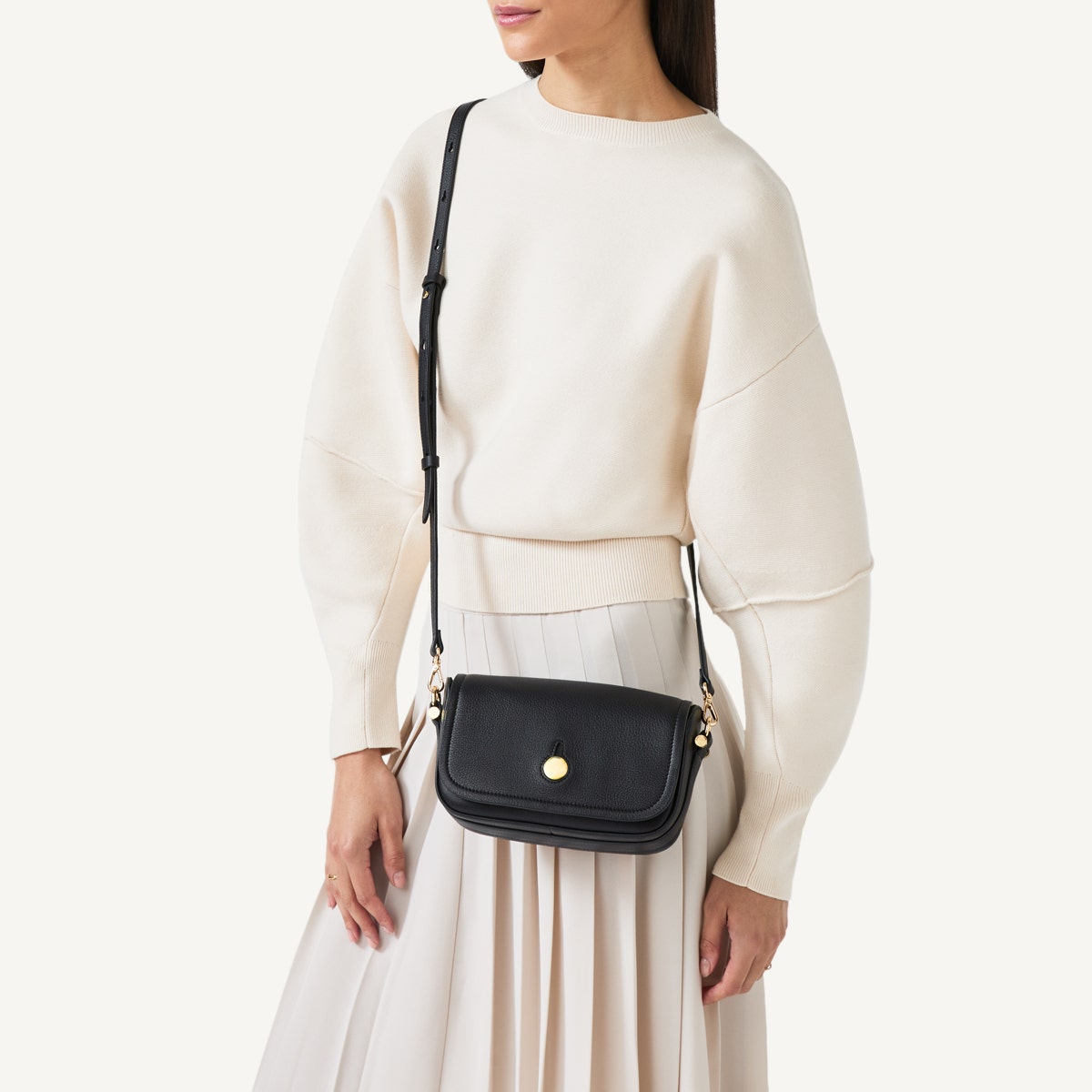 Bathurst Mews Leather Small Flapover Crossbody Bag in Black - 110651