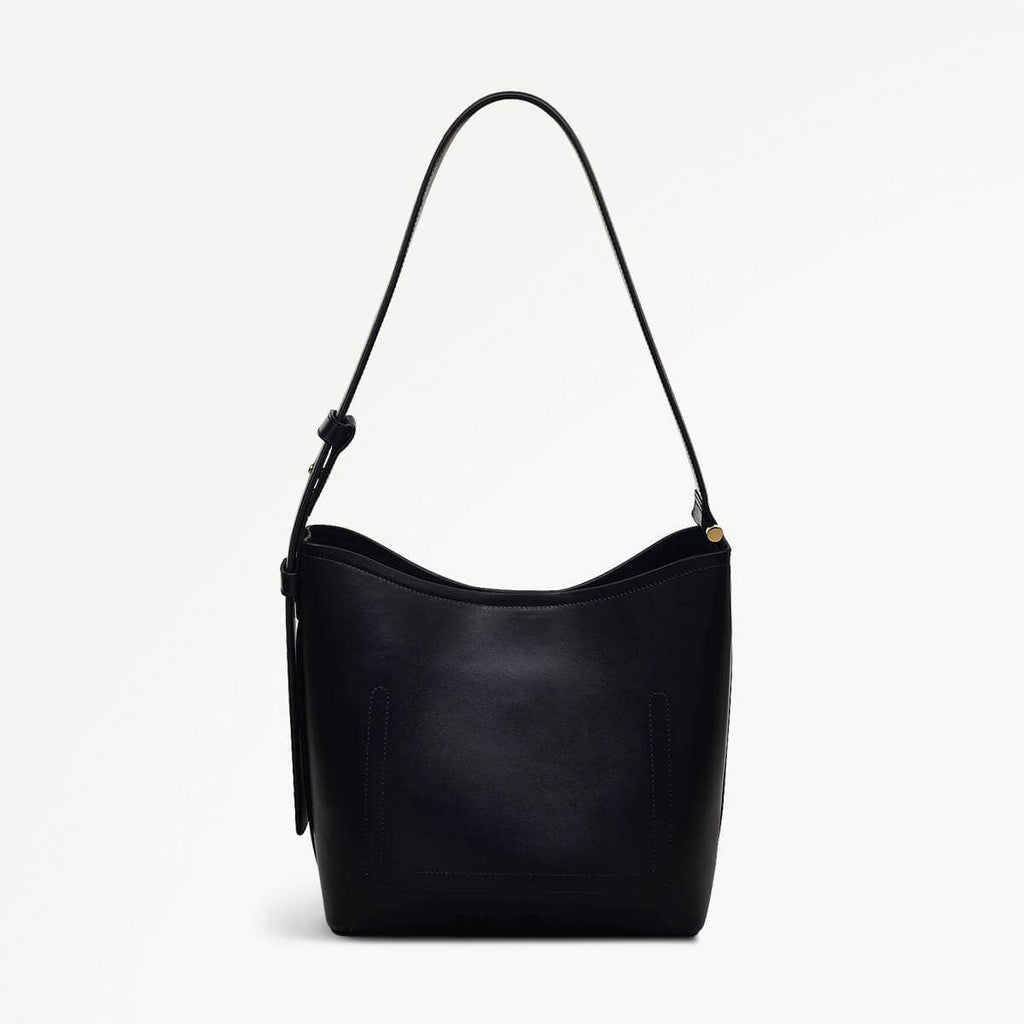 Bathurst Mews Leather Medium Ziptop Shoulder Bag in Black - 110654