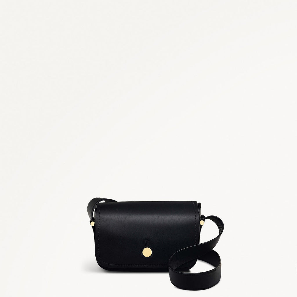 Bathurst Mews Leather Medium Flapover Crossbody Bag in Black - 110656