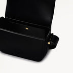 Bathurst Mews Leather Medium Flapover Crossbody Bag in Black - 110656