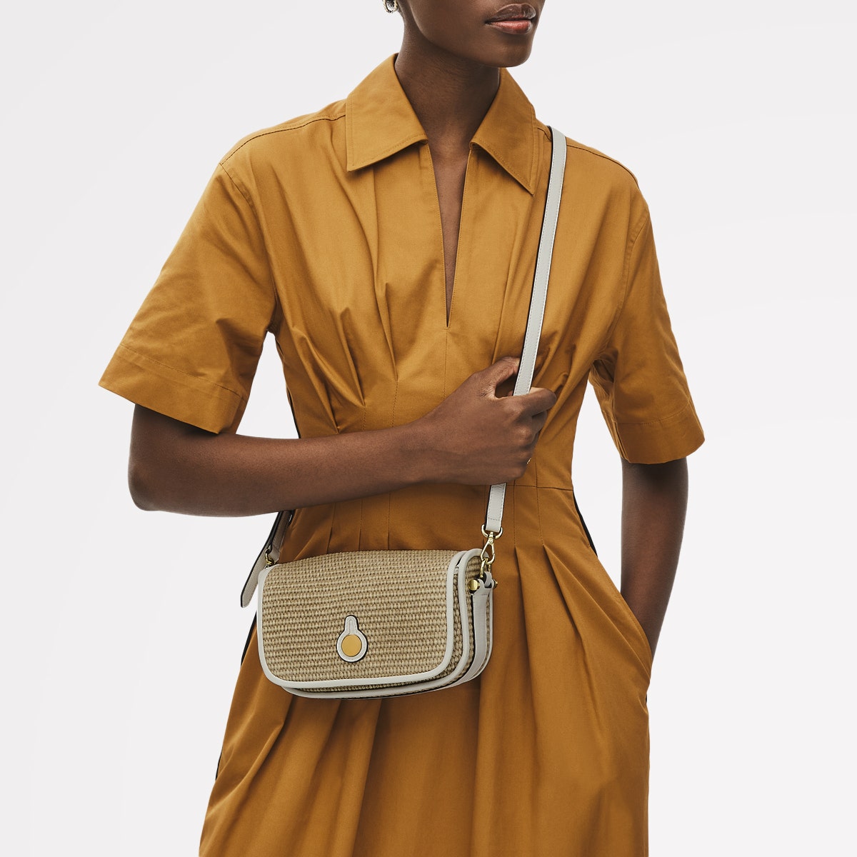 Bathurst Mews Leather Small Flapover Cross Body Bag in Natural - 111376