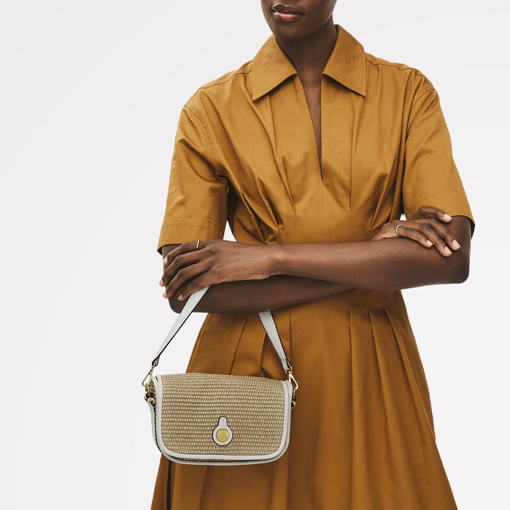 Bathurst Mews Leather Small Flapover Cross Body Bag in Natural - 111376