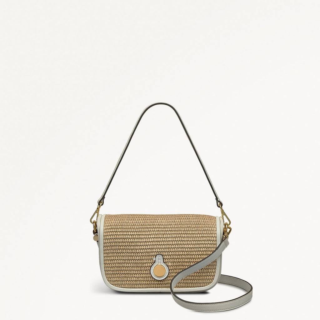 Bathurst Mews Leather Small Flapover Cross Body Bag in Natural - 111376