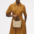 Bathurst Mews Leather Small Open Top Grab Bag in Natural - 111377