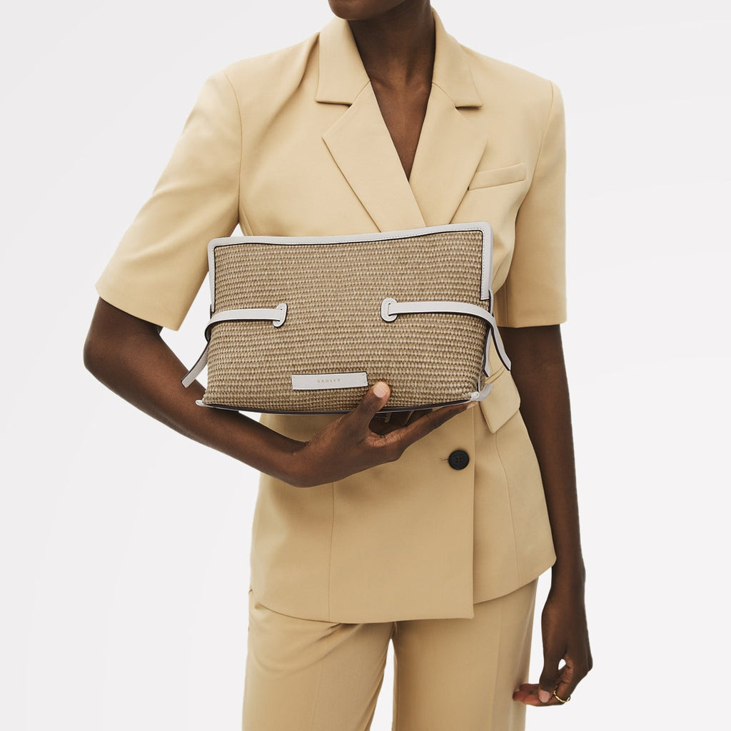 Fleet Street Leather Medium Open Top Clutch Bag in Natural - 111379