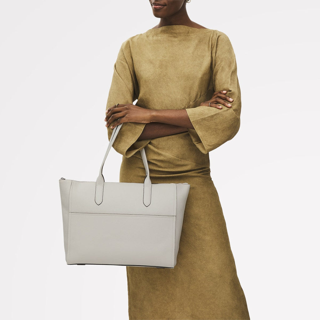 Oak Street Leather Medium Ziptop Tote Bag in Chalk - 111391