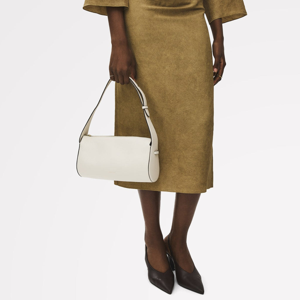 Abbey Mews Leather Small Ziptop Shoulder Bag in Chalk - 111406