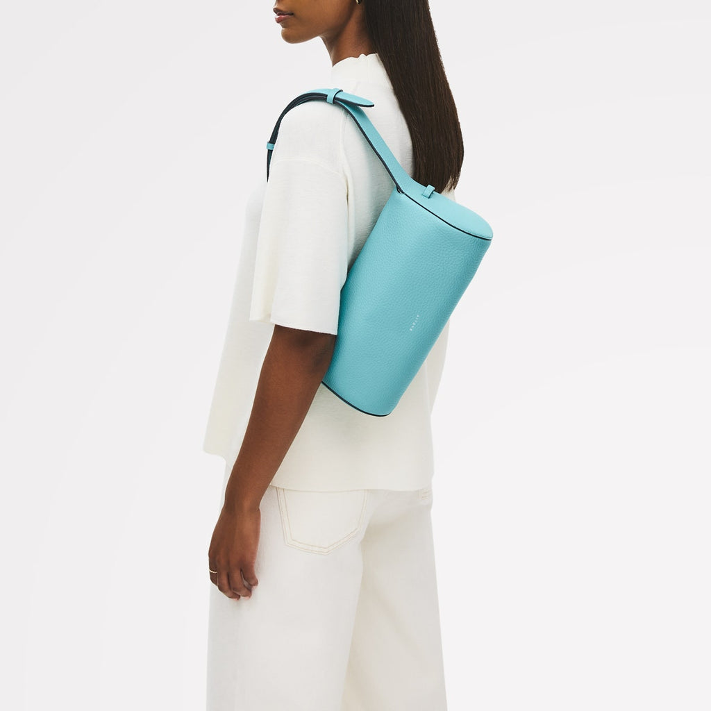 Abbey Mews Leather Small Ziptop Shoulder Bag in Maldives - 111407