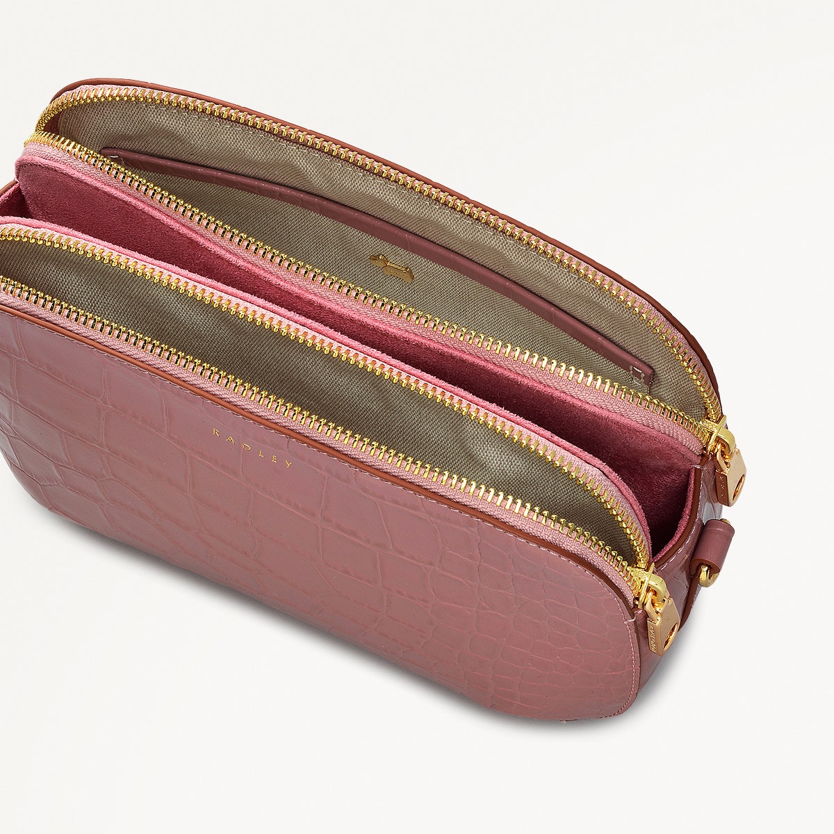 Dukes Place Leather Medium Ziptop Cross Body Bag in French Rose - 111408