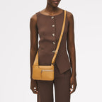 Pockets Leather Mini Ziptop Cross Body Bag in Pecan - 111429