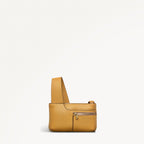 Pockets Leather Mini Ziptop Cross Body Bag in Pecan - 111429