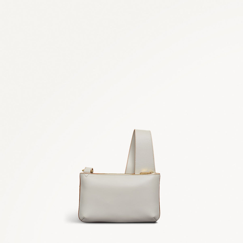 Pockets Leather Mini Ziptop Cross Body Bag in Chalk - 111430