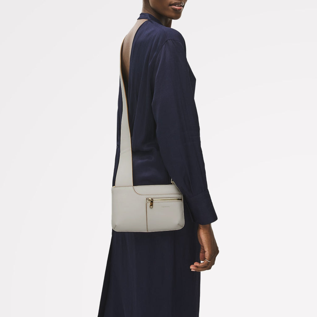 Pockets Leather Mini Ziptop Cross Body Bag in Chalk - 111430