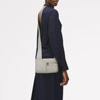 Pockets Leather Mini Ziptop Cross Body Bag in Chalk - 111430