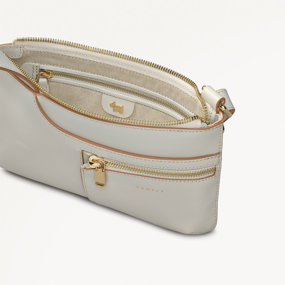 Pockets Leather Mini Ziptop Cross Body Bag in Chalk - 111430