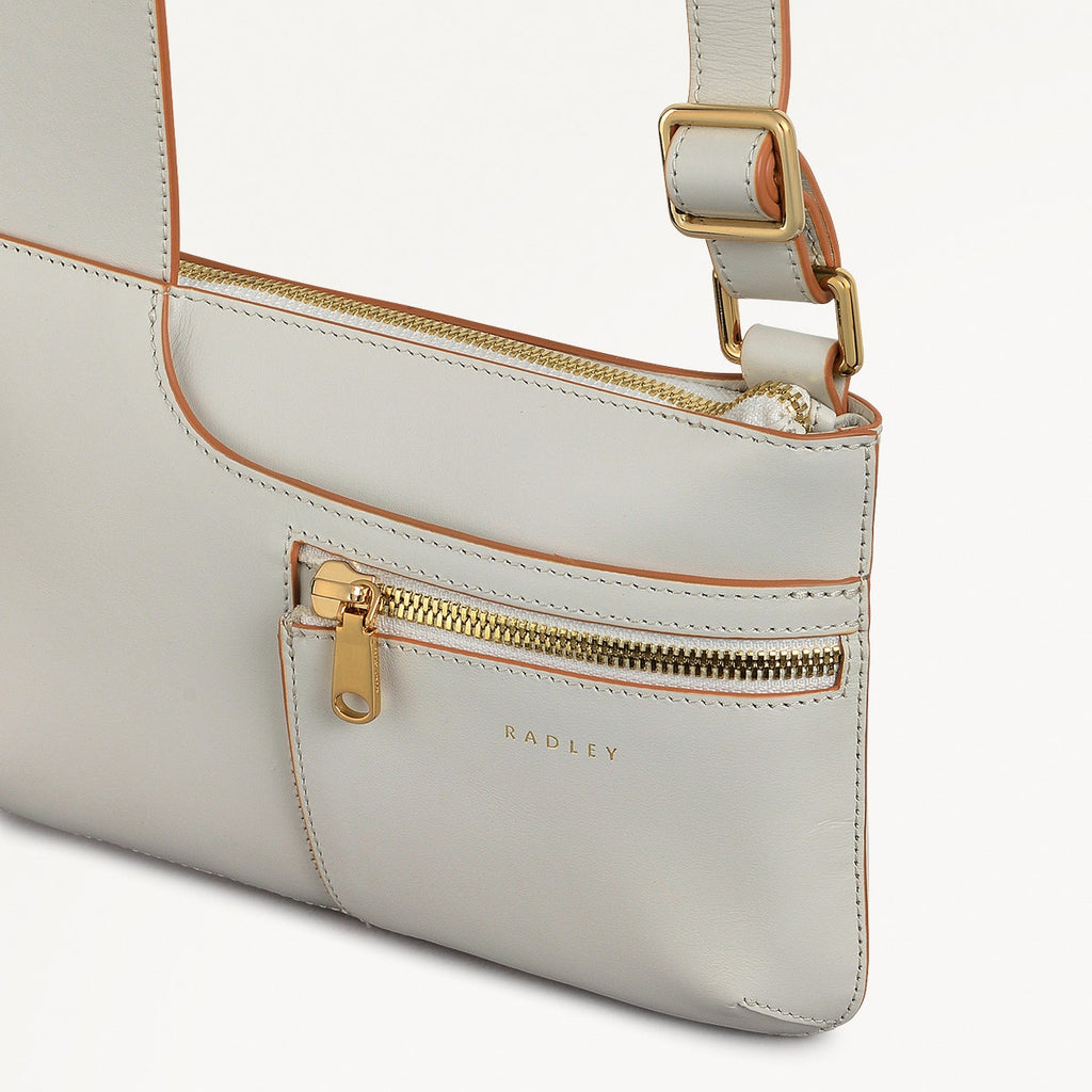 Pockets Leather Mini Ziptop Cross Body Bag in Chalk - 111430