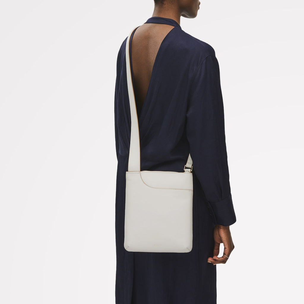 Pockets Leather Medium Ziptop Cross Body Bag in Chalk - 111432