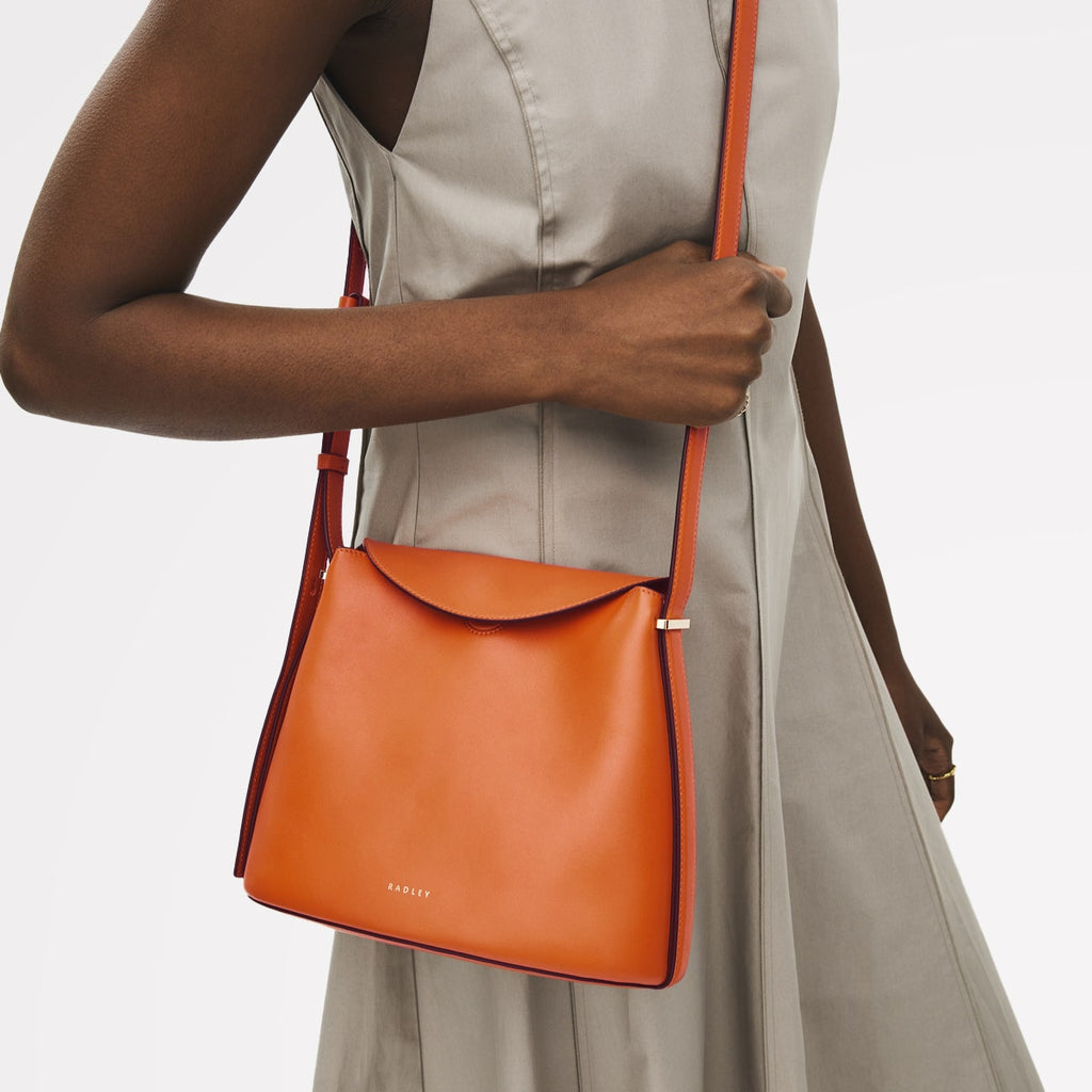 Lattimer Place Leather Small Flapover Cross Body Bag in Orange Peel - 111434