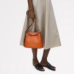 Lattimer Place Leather Small Flapover Cross Body Bag in Orange Peel - 111434