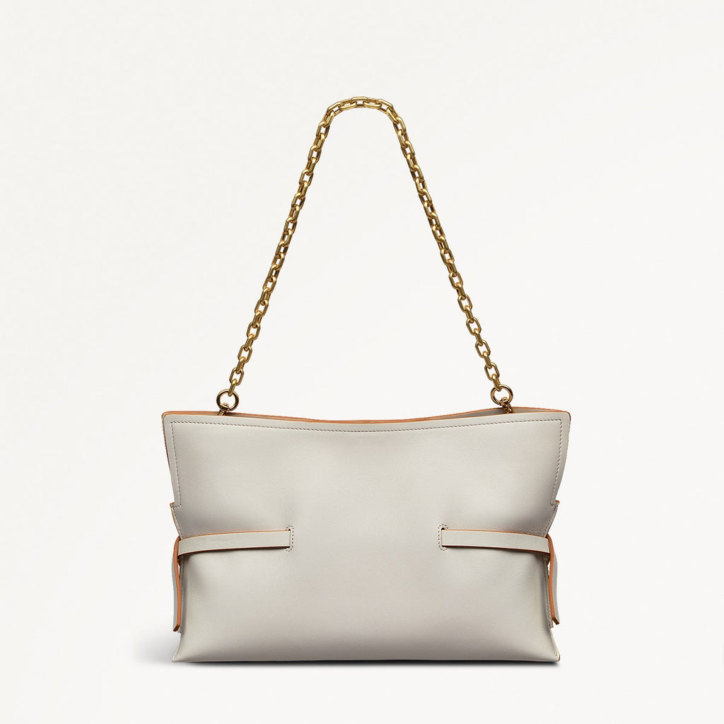 Fleet Street Leather Medium Open Top Clutch Bag in Chalk - 111435