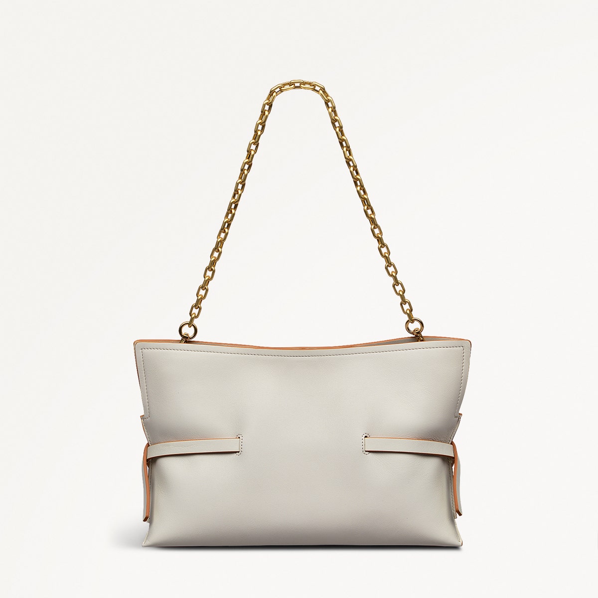 Fleet Street Leather Medium Open Top Clutch Bag in Chalk - 111435