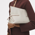 Fleet Street Leather Medium Open Top Clutch Bag in Chalk - 111435