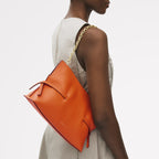 Fleet Street Leather Medium Open Top Clutch Bag in Orange Peel - 111436