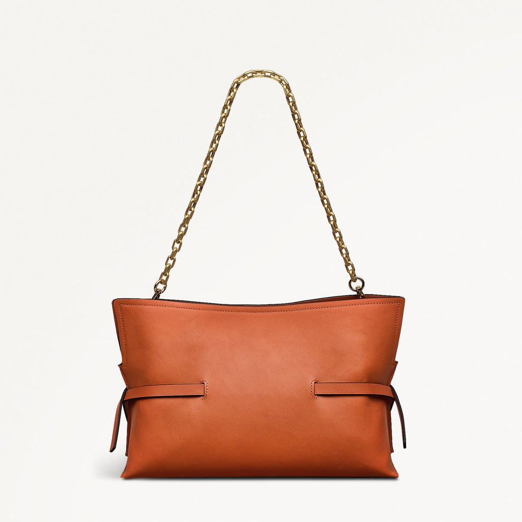 Fleet Street Leather Medium Open Top Clutch Bag in Orange Peel - 111436