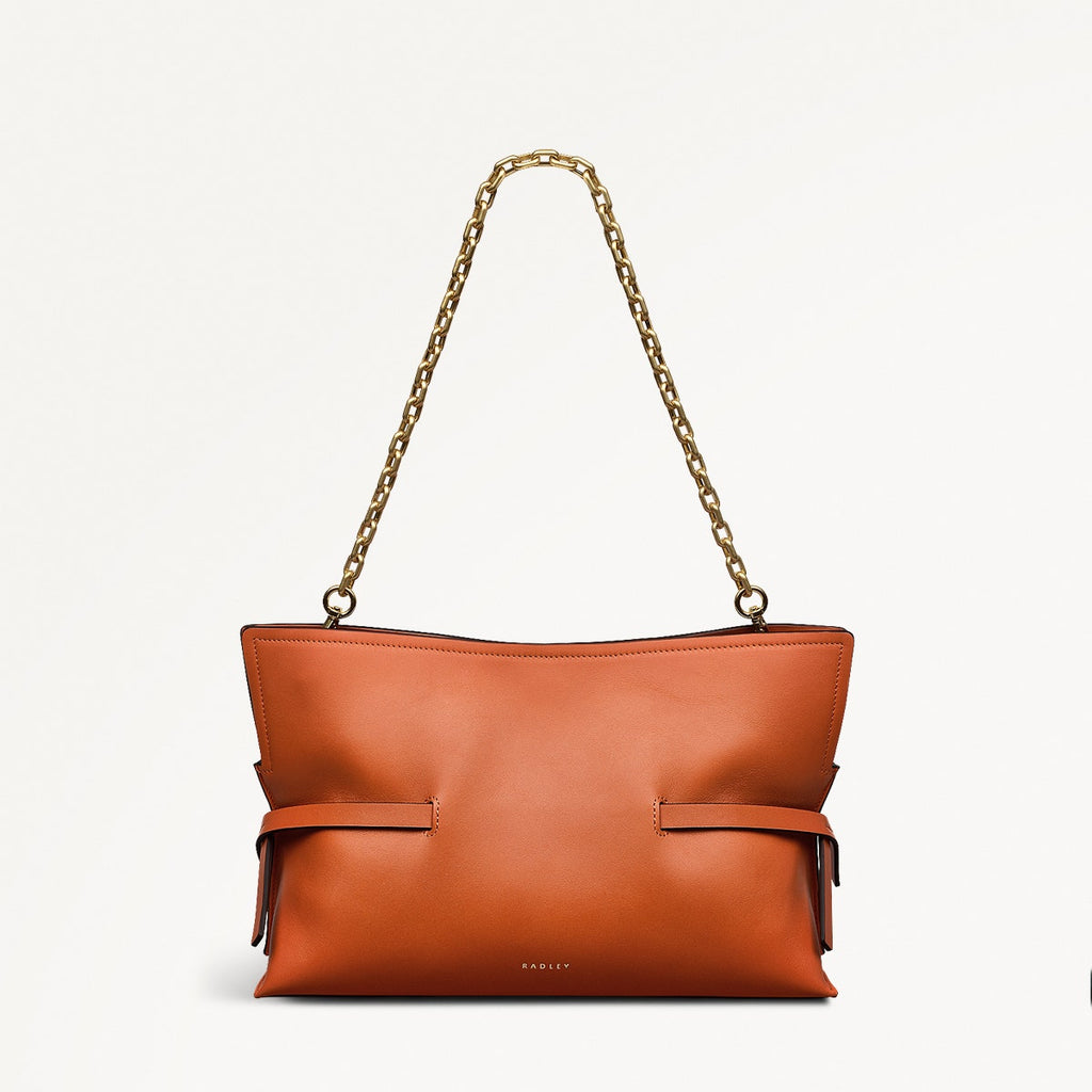 Fleet Street Leather Medium Open Top Clutch Bag in Orange Peel - 111436