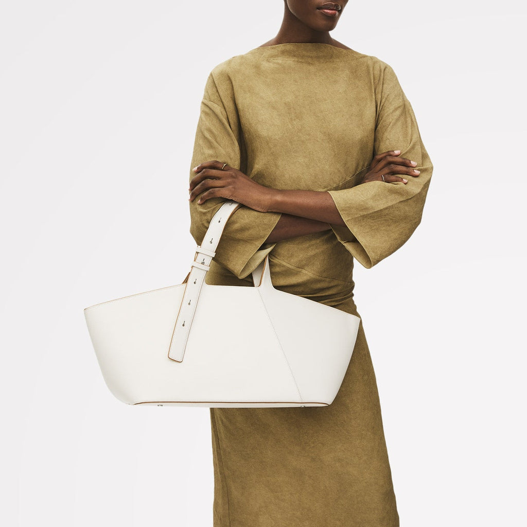 Freda Lane Leather Large Ziptop Shoulder Bag in Chalk - 111447