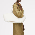 Freda Lane Leather Large Ziptop Shoulder Bag in Chalk - 111447