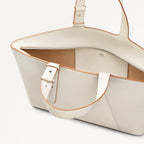 Freda Lane Leather Large Ziptop Shoulder Bag in Chalk - 111447