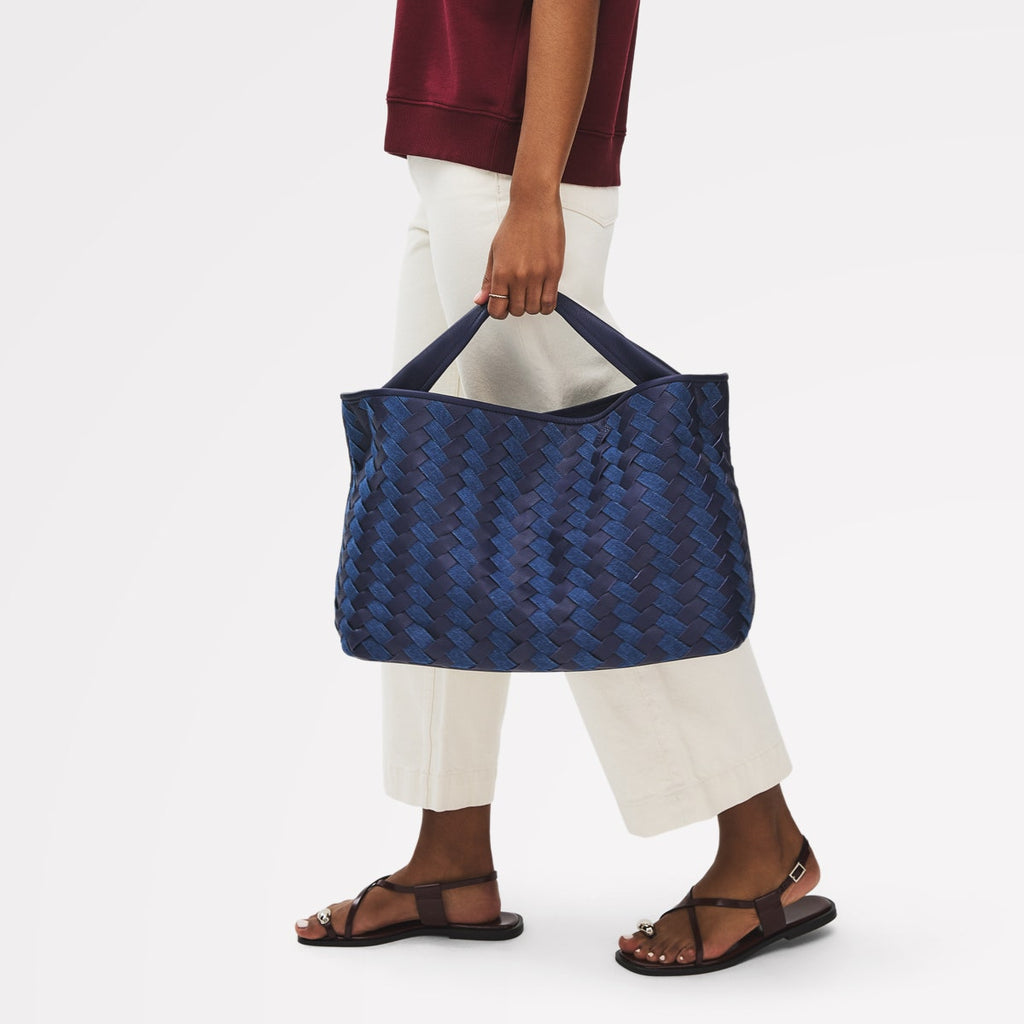 Devonshire Row Leather Large Open Top Grab Bag in Evenfall - 111454