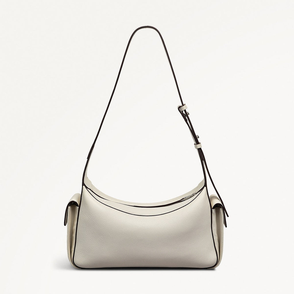 The Fitzrovia Leather Small Ziptop Shoulder Bag in Chalk - 111462