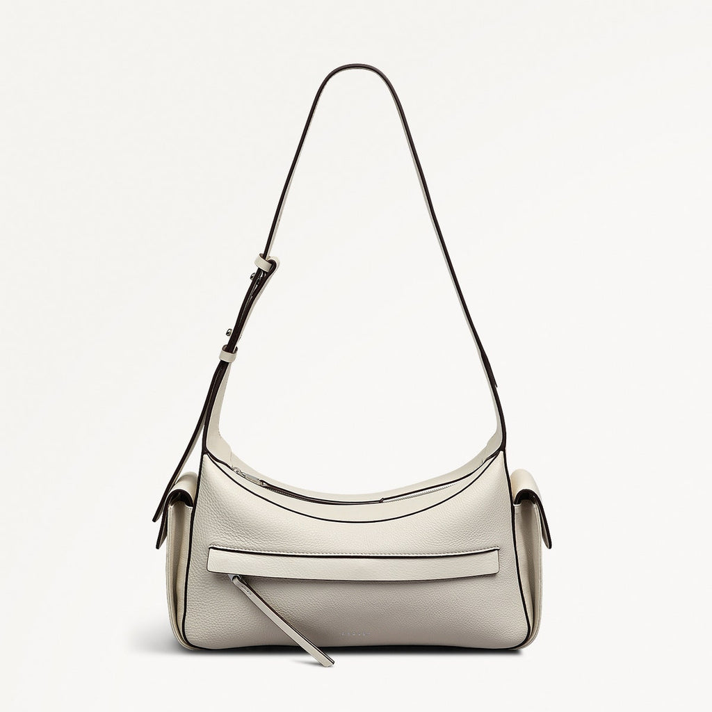 The Fitzrovia Leather Small Ziptop Shoulder Bag in Chalk - 111462