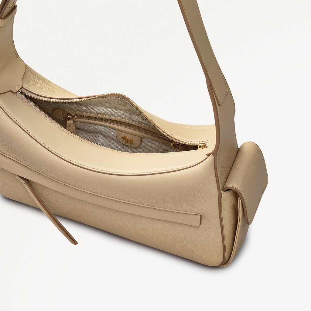 The Fitzrovia Leather Small Ziptop Shoulder Bag in Stone - 111463