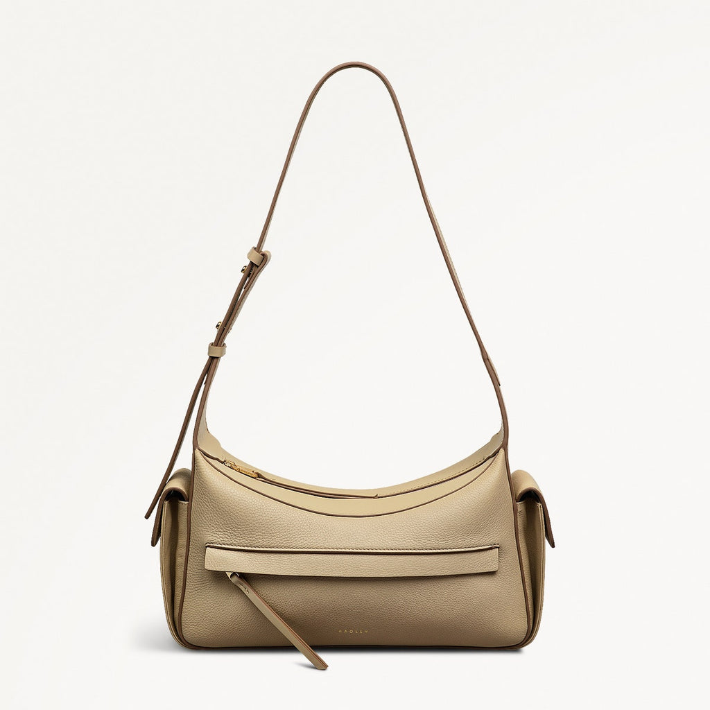 The Fitzrovia Leather Small Ziptop Shoulder Bag in Stone - 111463