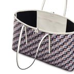 Addison Check Fabric Large Open Top Tote Bag in Latte - 111741