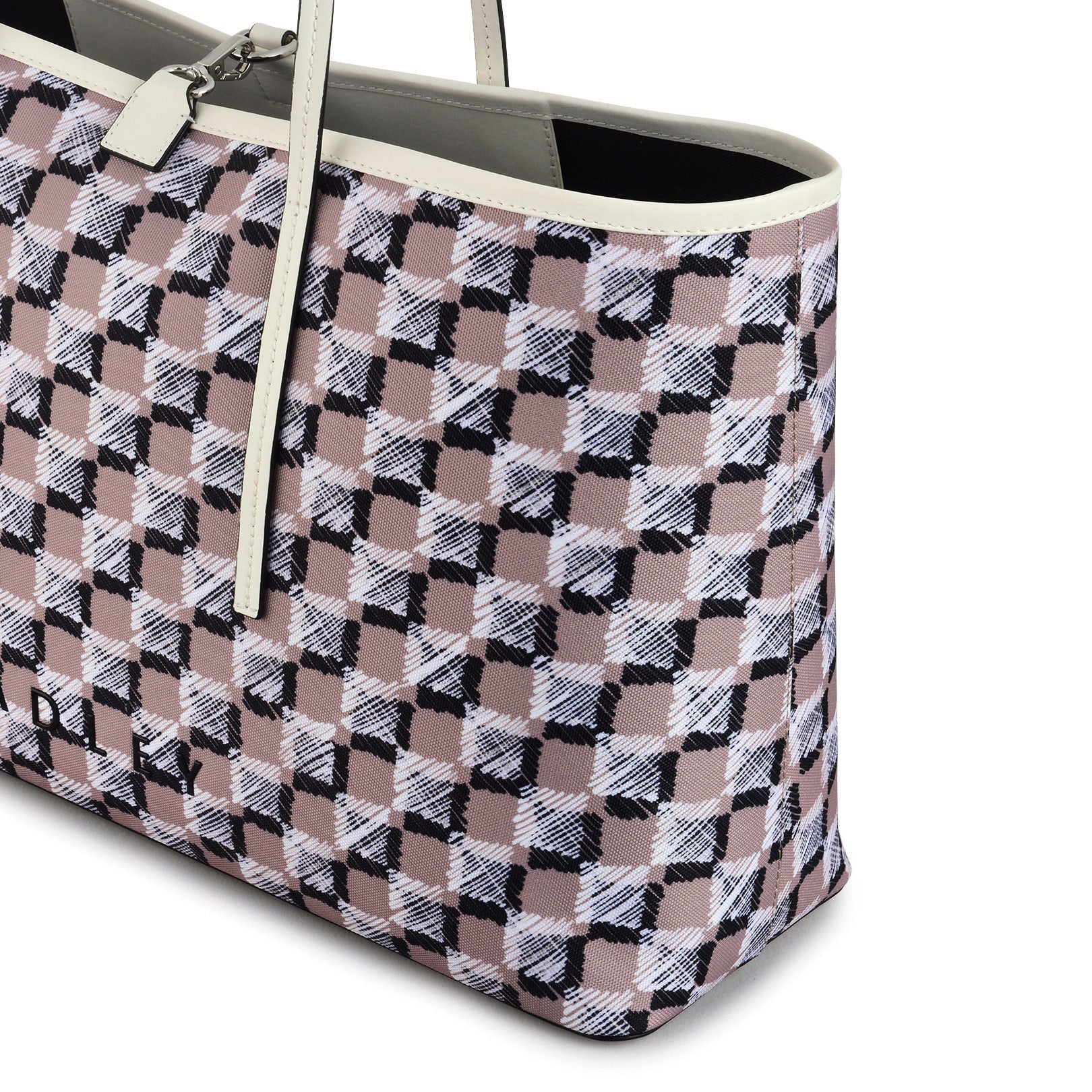 Addison Check Fabric Large Open Top Tote Bag in Latte - 111741