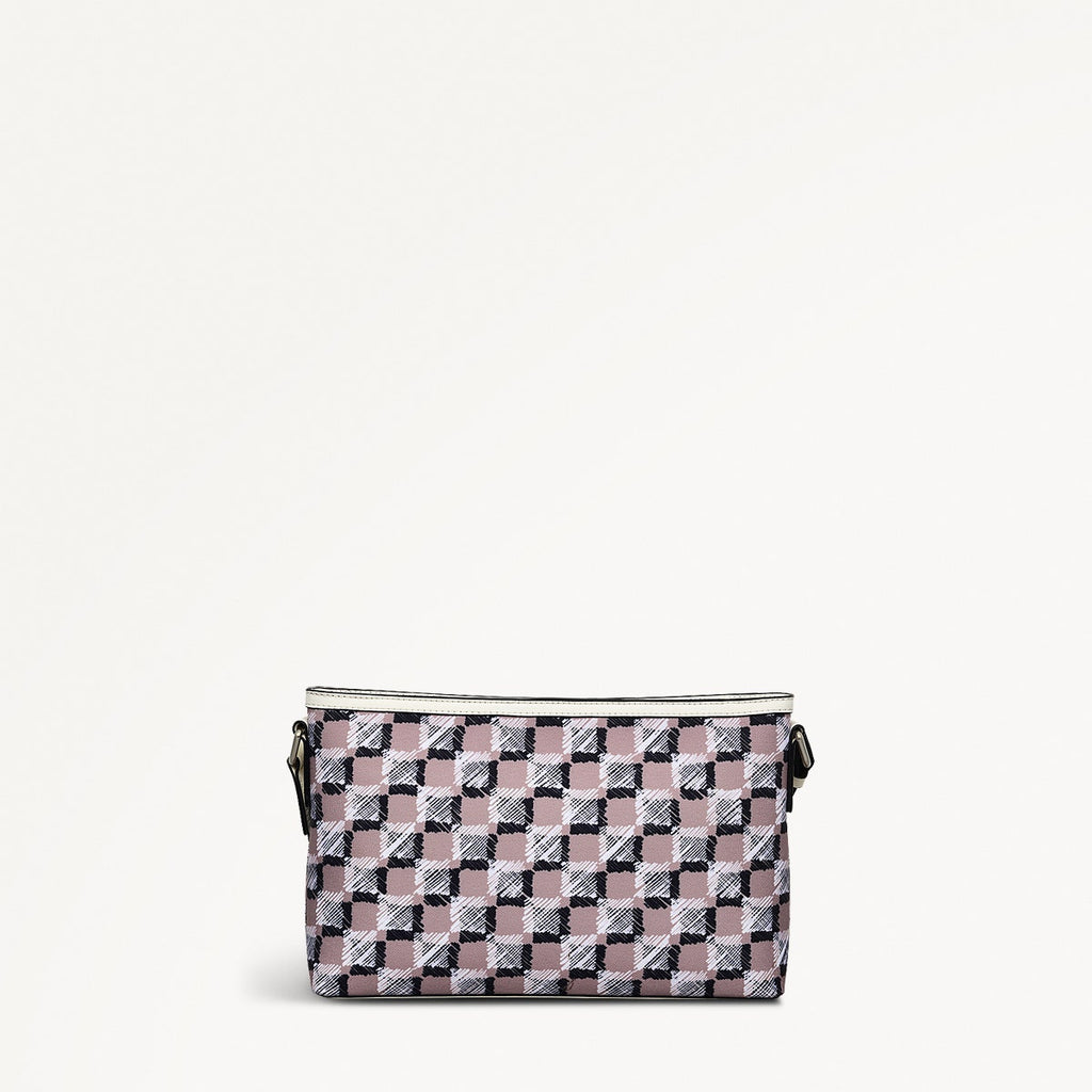 Addison Check Fabric Medium Ziptop Cross Body Bag in Latte - 111743