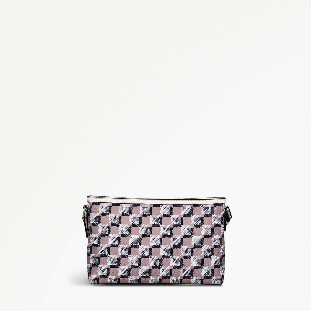 Addison Check Fabric Medium Ziptop Cross Body Bag in Latte - 111743