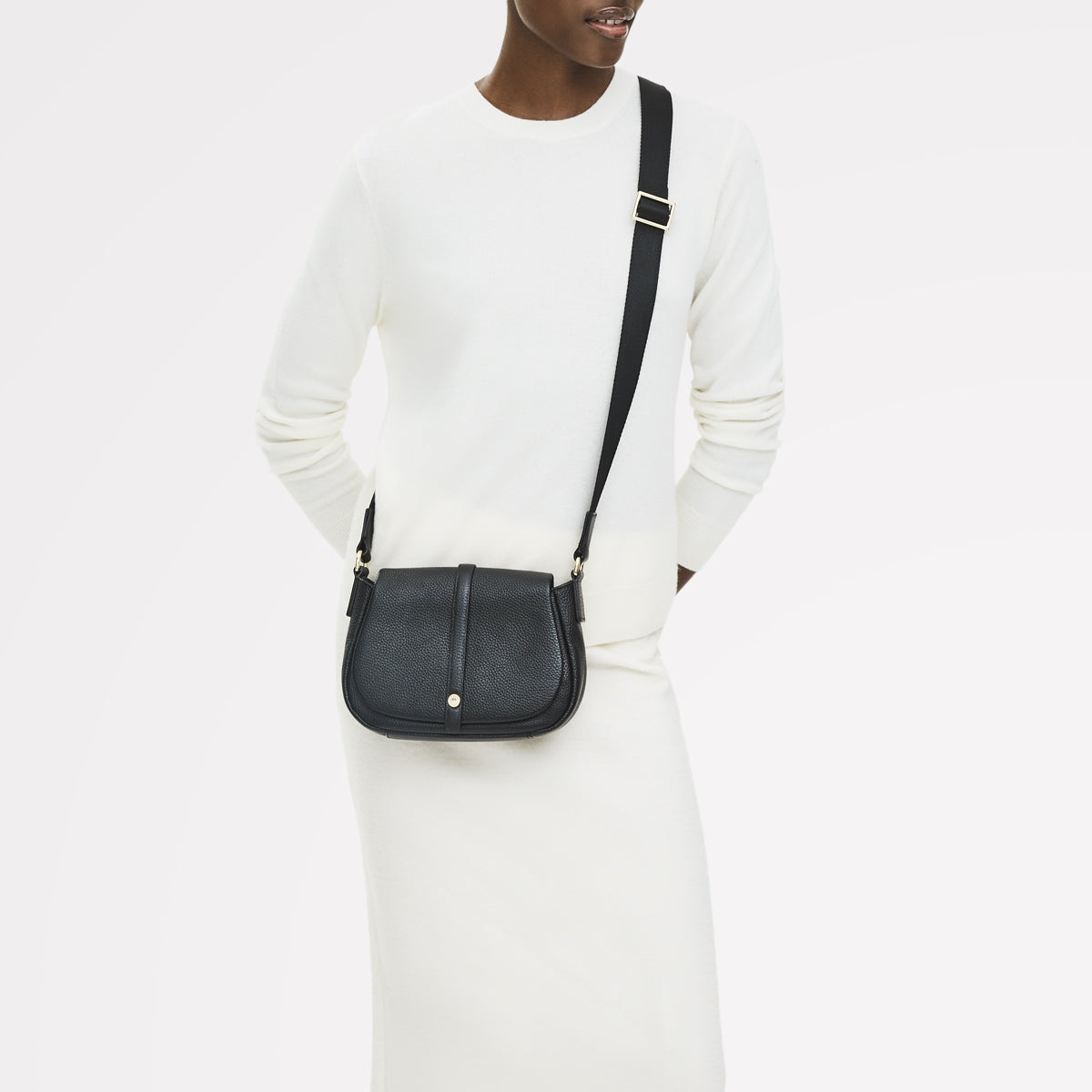 Lulworth Road Leather Mini Flapover Cross Body Bag in Black - 111947