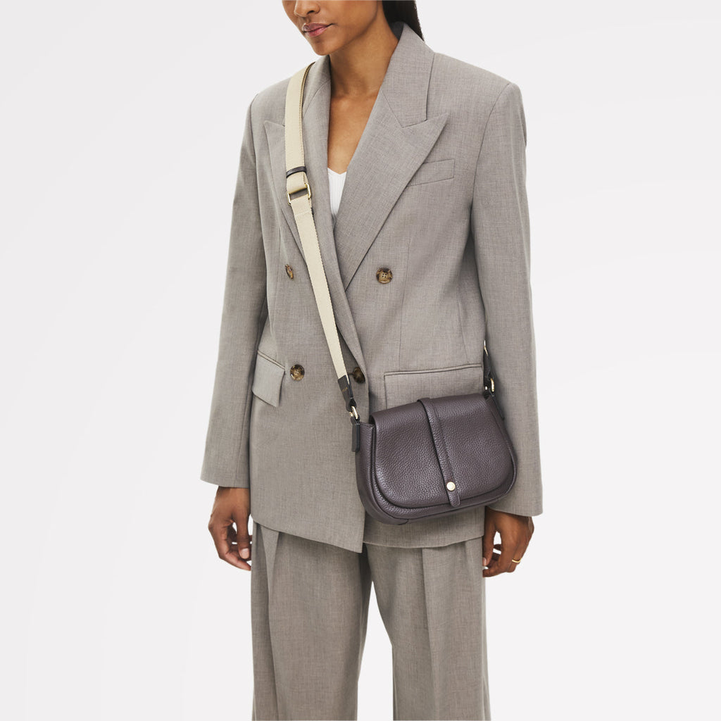 Lulworth Road Leather Mini Flapover Cross Body Bag in Thunder - 111948