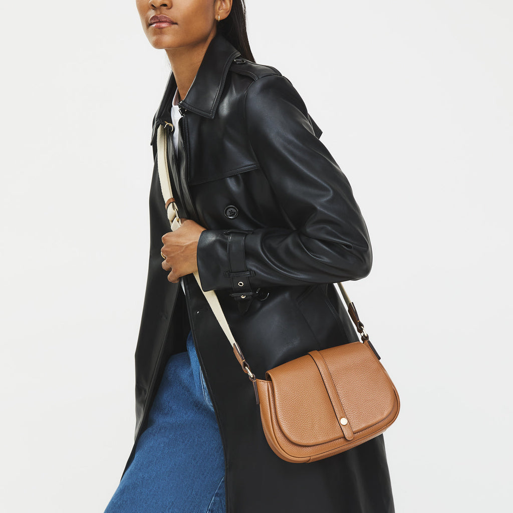 Lulworth Road Leather Mini Flapover Cross Body Bag in Indus Tan - 111949