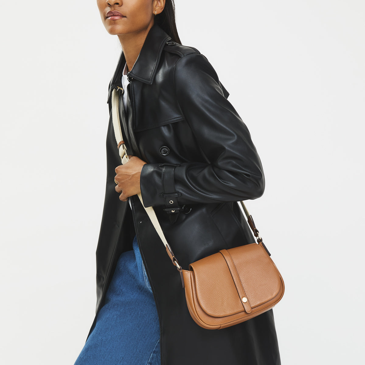 Lulworth Road Leather Mini Flapover Cross Body Bag in Indus Tan - 111949