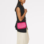 Lulworth Road Leather Mini Flapover Cross Body Bag in Dark Rose - 111950