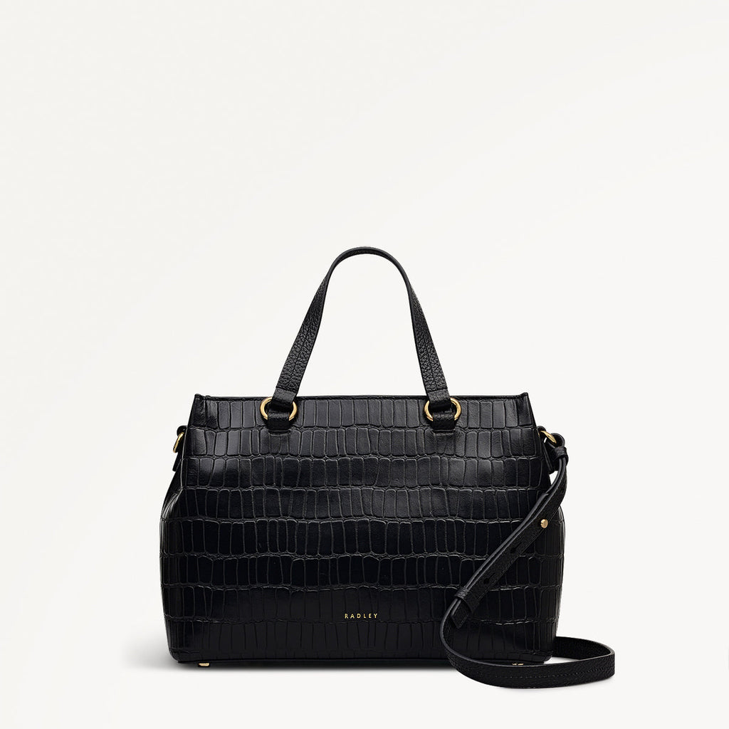 Eltham Mews Leather Small Ziptop Grab Bag in Black - 111961